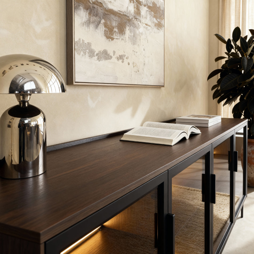 Finition chêne et verre strié